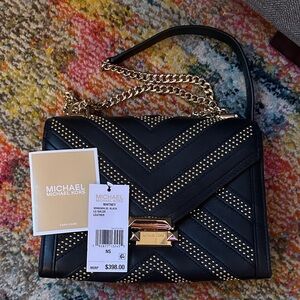 Michael Kors Black Crossbody Bag with Gold Accents